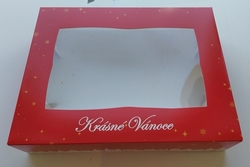 Krabička  ČERVENÁ S DOMEČKY 24 cm