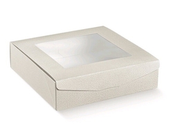 Krabice na cukroví s okénkem - 26 x 26 x 7 cm / potisk bílá kůže
