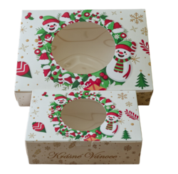 Krabička  SNĚHULÁK, nápis KRÁSNÉ VÁNOCE - na 1,5 kg cukroví