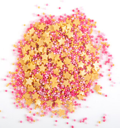 Cukrová dekorace - Hvězdičky zlaté + růžový máček / 30 g