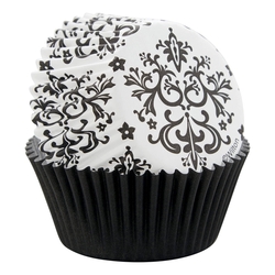 Košíčky na muffiny - Černé + bílé ornament / Wilton