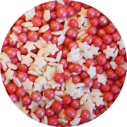 Cukrové perličky - Červené kuličky perleťové + Hvězdičky / 45 g