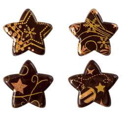 Čokoládová dekorace - HVĚZDY S POTISKEM (zlaté) / 224 kusů 