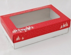 Krabice na 3/4 kg cukroví - Zimní chaloupky / červená