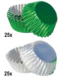 Cukrářské košíčky 25 x 17 mm - Zelené + stříbrné / 50 ks 