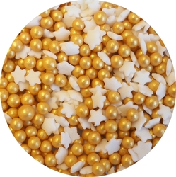 Cukrové perličky - Zlaté kuličky perleťové + Hvězdičky / 45 g