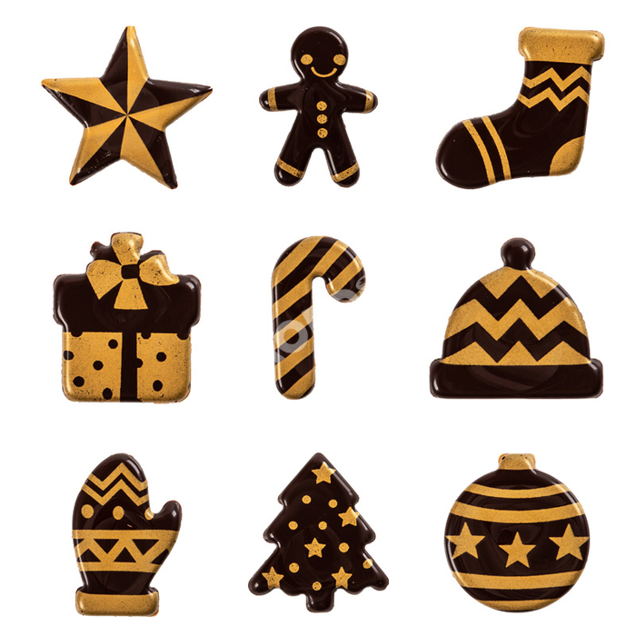 Čokoládová dekorace - Vánoční tvary (mix) / 9 ks 