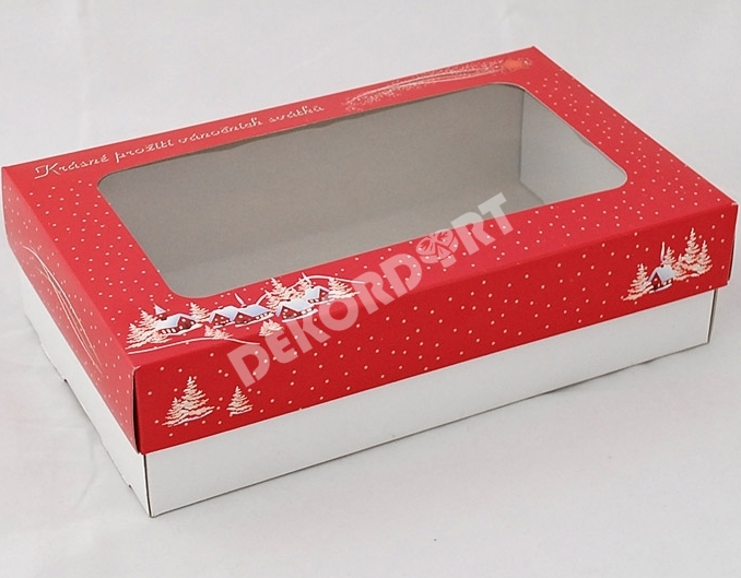Krabice na 1 kg cukroví - Zimní chaloupky / červená