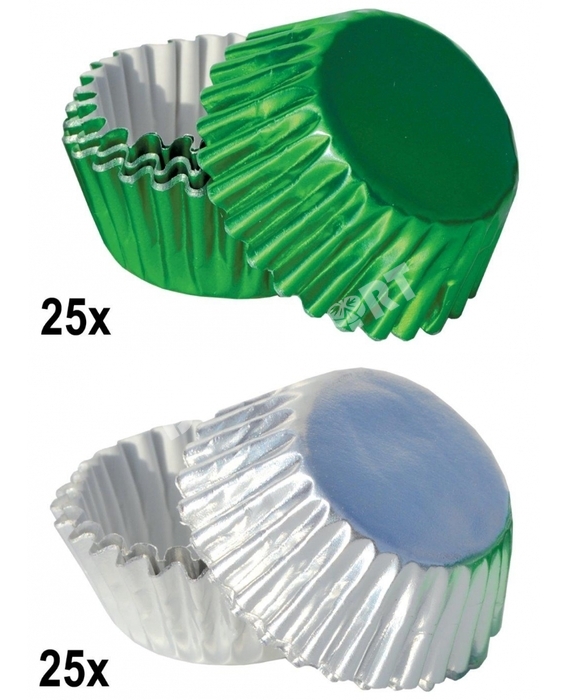 Cukrářské košíčky 25 x 17 mm - Zelené + stříbrné / 50 ks 